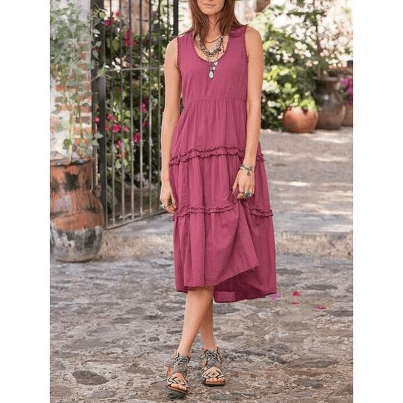 Sundance Easy Beauty Tiered Ruffle Midi Dress Berry Pink Size Medium - Picture 1 of 6